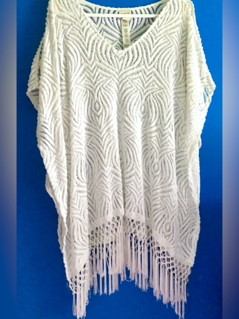 Chico’s White Lace Abstract Pattern Long Tassels Swim Coverup Beachwear S / M